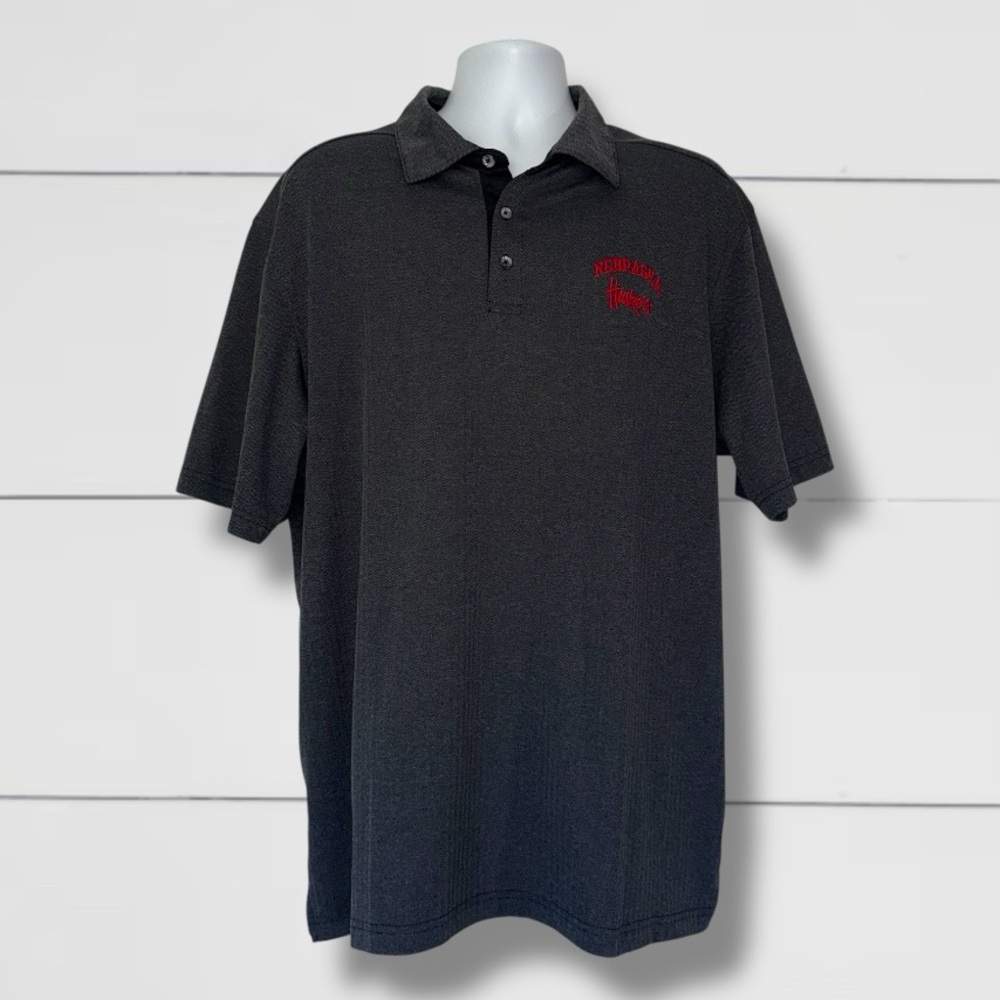 Champion Nebraska Huskers Polo Shirt Men’s Gray Short Sleeve Embroidered Logo XL